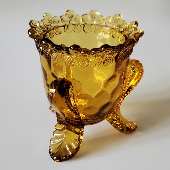 Vntg "Forget Me Not" 🤎 Amber Glass Toothpick Holder by Degenhart - Picture 3 of 9
